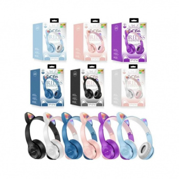 Наушники арт. P47M Беспроводные "Кошачьи ушки" цвета микс в кор./ Наушники арт. P47M Беспроводные "Кошачьи ушки" цвета микс в кор./